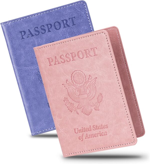 2 Pcs Passport holders，Ultra Slim passport wallet，PU Leather Passport Cover for Women and Men