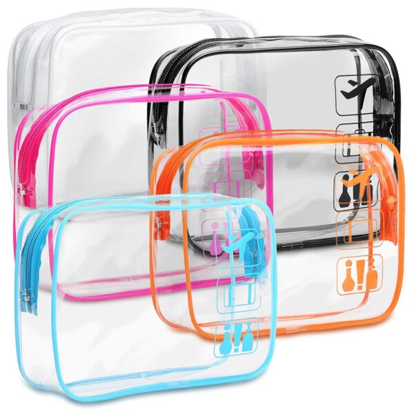 F-color TSA Approved Toiletry Bag 5 Pack Clear Toiletry Bags – Quart Size Travel Bag, Clear Cosmetic Makeup Bags for Women Men, Carry on Airport Airline Compliant Bag, 5 Colors