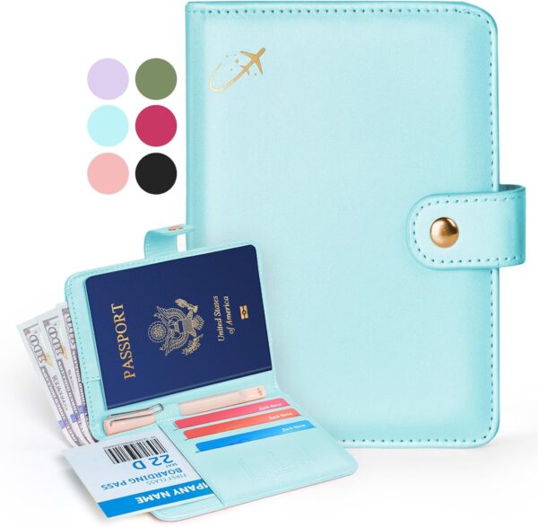 Forvencer Passport Holder for Travel, Passport Cover with Money Pocket, Premium RFID Blocking Passport Wallet, Cute Passport Book Card Case, Waterproof Travel Accessories for Women Men, Light Blue