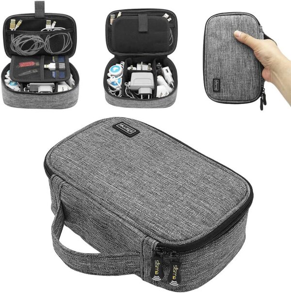 sisma Travel Cords Organizer Universal Small Electronic Accessories Carrying Bag for Cables Adapter USB Sticks Leads Memory Cards, Grey 1680D-Fabrics SCB17092B