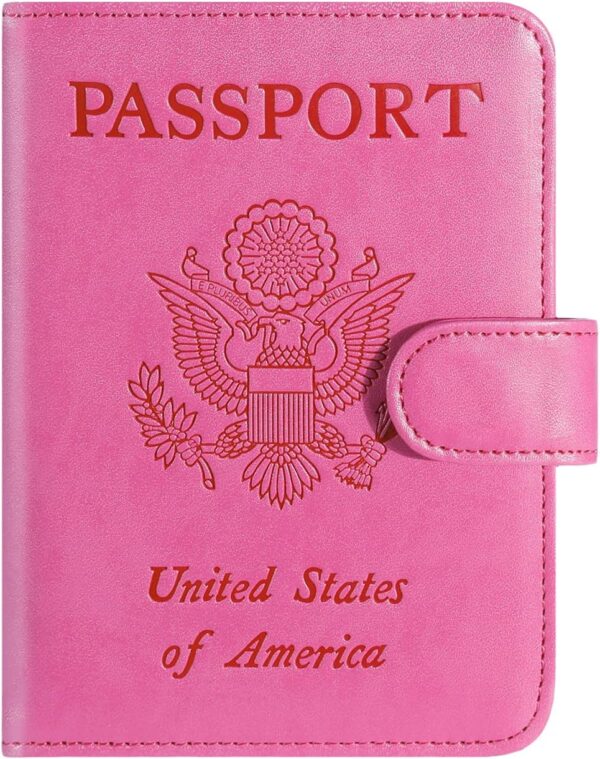 Passport Holder Cover Wallet RFID Blocking Leather Card Case Travel Accessories for Women Men (Pink)