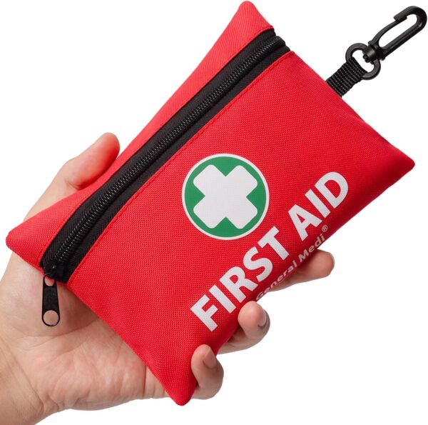 General Medi Mini First Aid Kit, 110 Piece Small First Aid Kit – Includes Emergency Foil Blanket, Scissors for Travel, Home, Office, Vehicle, Camping, Workplace & Outdoor (Red)