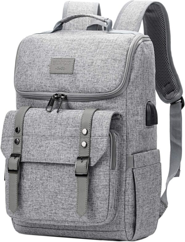 YALUNDISI Vintage Backpack Travel Laptop Backpack with usb Charging Port for Women & Men College Backpack Fits 15.6 Inch Laptop Grey