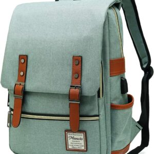 Mancio Vintage Laptop Backpack with USB Charging P…