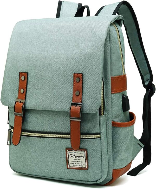 Mancio Vintage Laptop Backpack with USB Charging P…