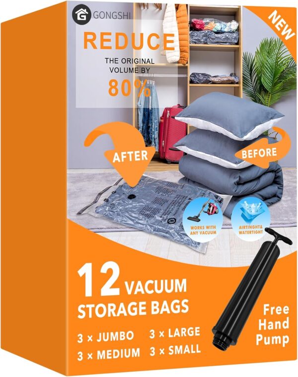 12 Pack Vacuum Storage Bags (3 x Jumbo, 3 x Large,…