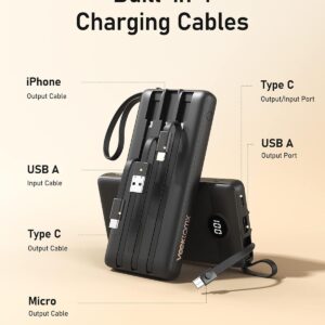 VEEKTOMX Portable Charger with Built-in Cables 100…