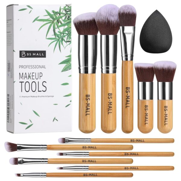 BS-MALL Makeup Brush Set 11Pcs Bamboo Synthetic Ka…