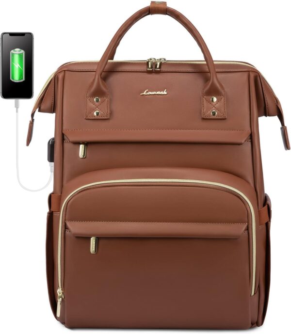 Leather Laptop Backpack for Women with USB Port – …
