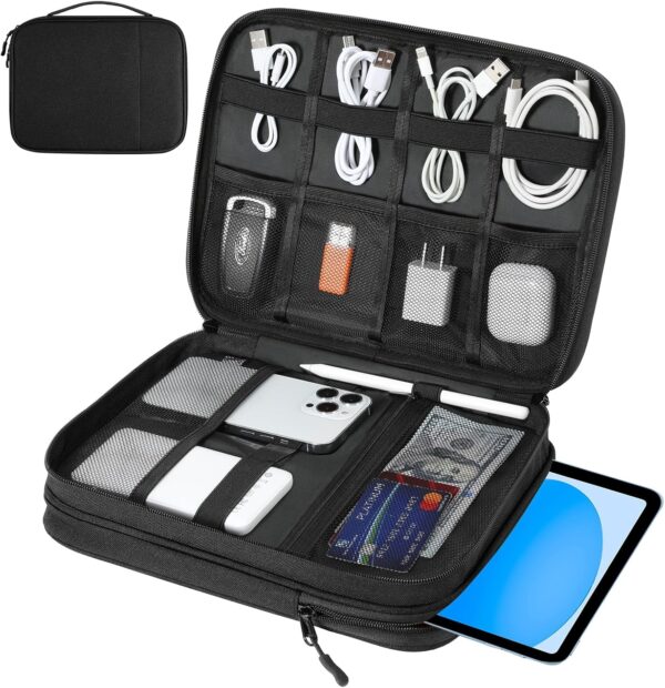 Electronics Organizer Travel Case, Double Layers C…