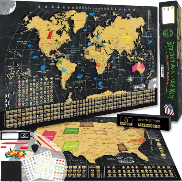 OVANTO Scratch Off World Map & US Map-Durable 17×2…