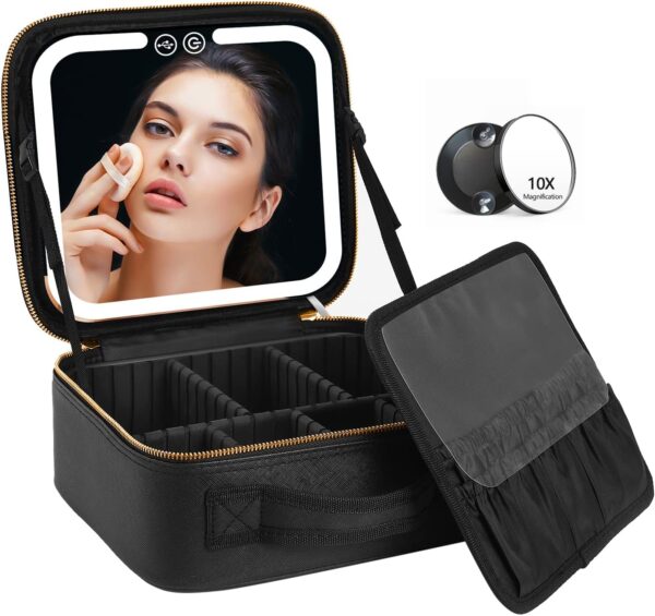 VANMRIOR Travel Makeup Bag with LED Lighted Make u…