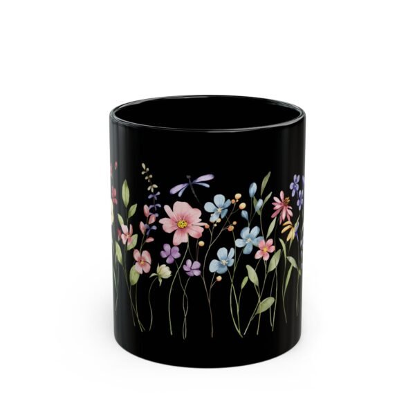 Floral Black Mug with Wildflowers Design, Coffee Cup, Gift for Garden Lovers, Mother's Day, Flower Enthusiast, Tea Mug, Home Decor
