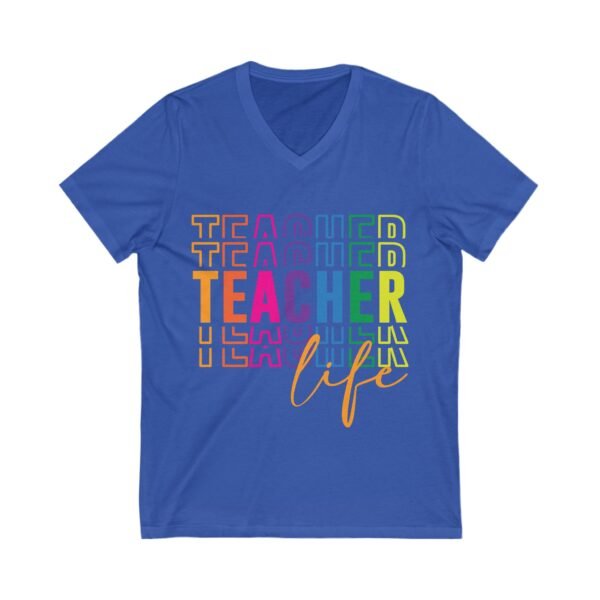 Colorful Teacher Life Tee, Teacher Gift, Education Apparel, Back to School Top, Bright V-Neck Shirt - Image 3