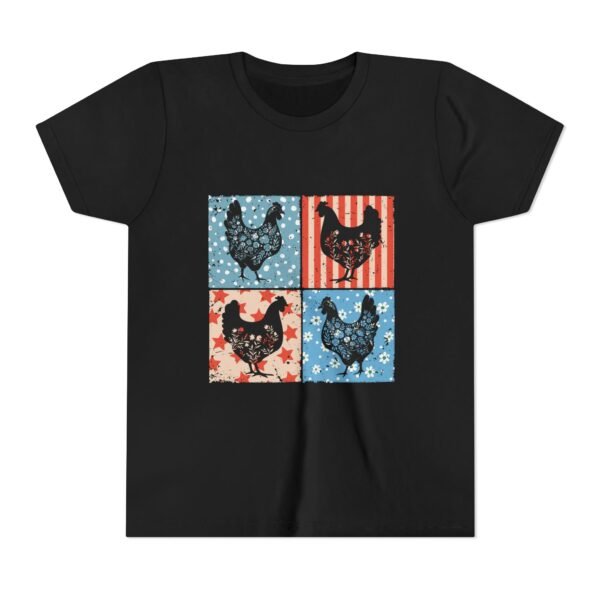 Patriotic Chicken Youth Tee, Fun Summer Wear, Gifts for Kids, Farmhouse Style Shirt, Fourth of July Apparel