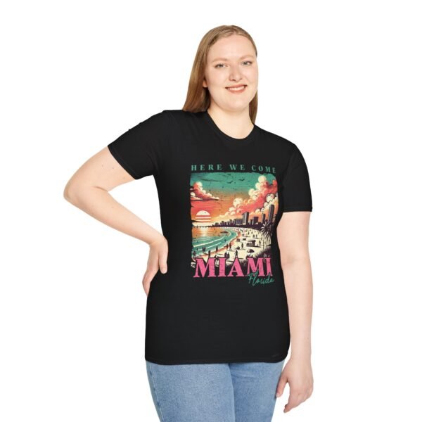 Miami Beach Vibes Unisex Softstyle T-Shirt, Summer Apparel, Vacation Tee, Graphic Shirt for Beach Lovers, Travel Gift - Image 3