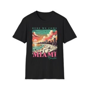 Miami Beach Vibes Unisex Softstyle T-Shirt, Summer Apparel, Vacation Tee, Graphic Shirt for Beach Lovers, Travel Gift