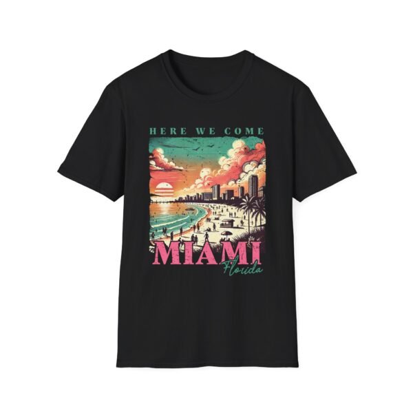 Miami Beach Vibes Unisex Softstyle T-Shirt, Summer Apparel, Vacation Tee, Graphic Shirt for Beach Lovers, Travel Gift