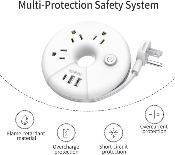 Travel Power Strip, NTONPOWER 3 Outlets 3 USB(1 US... - Image 7