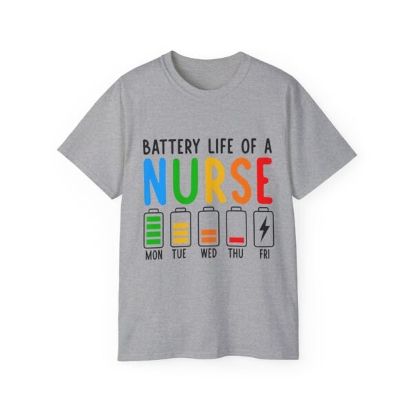 Battery Life of a Nurse Tee, Funny Nurse Gift, Healthcare Worker Shirt, Nursing Humor Apparel, Nurse Appreciation Day Tee - Image 13