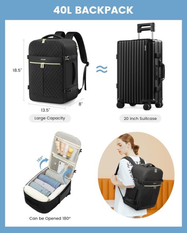 LOVEVOOK Carry On Travel Backpack for Women, 40L P... - Image 3