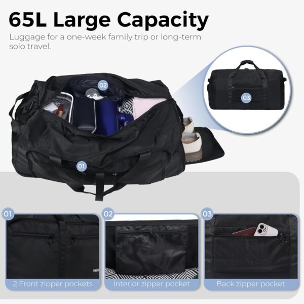 Fmeida 65L Duffle Bag with Shoes Compartment, Fold... - Image 5