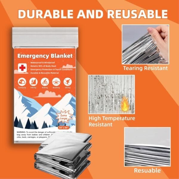6 Pack Emergency Thermal Blanket Survival, 84” x 6... - Image 7