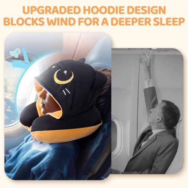 Travel Neck Pillow with Hood, Double Sides Cat Nec... - Image 6
