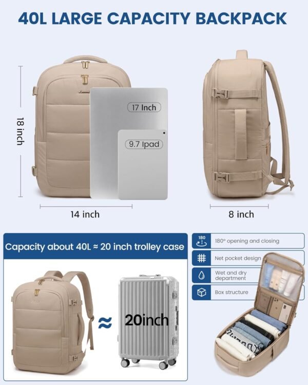 LOVEVOOK Travel Backpack for Women Men, 40L Lightw... - Image 6