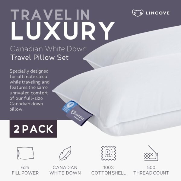 Lincove Canadian Down Feather Travel Pillow Pack o... - Image 3
