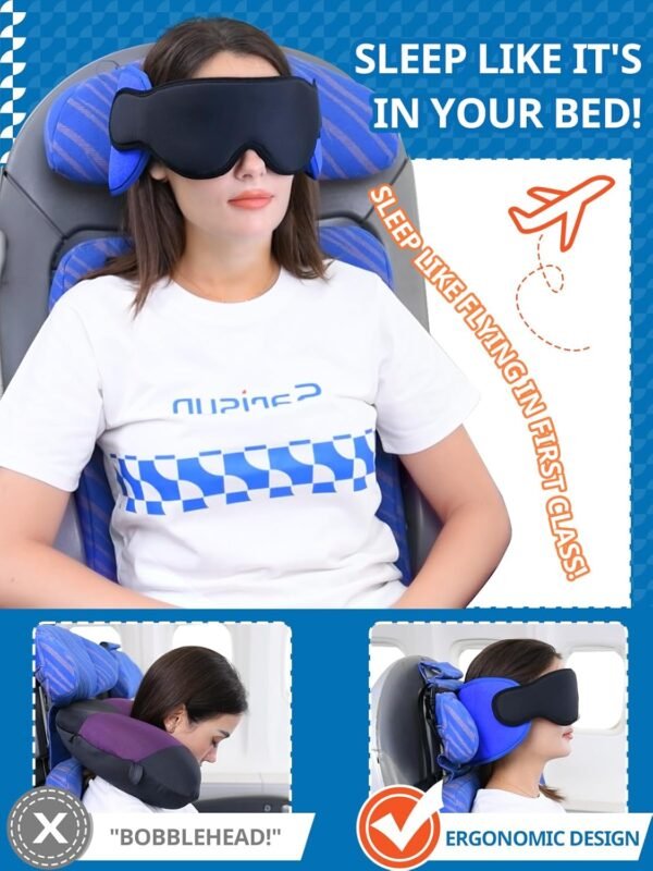 Travel Pillows for Airplanes, Neck Pillow with Eye... - Image 3