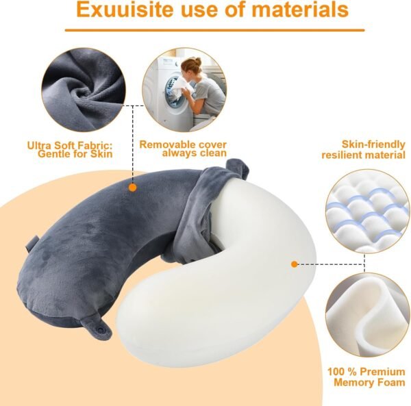 Travel Pillow,100% Pure Memory Foam U Shaped Neck ... - Image 5
