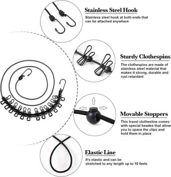 Travel Clothesline, Portable Retractable Clothesli... - Image 3