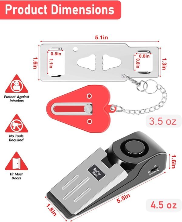 Portable Door Lock & Door Stop Alarm,Dual Protecti... - Image 6