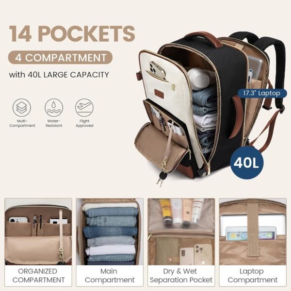 LOVEVOOK Travel Backpack for Women,40L Carry On Ba... - Image 4