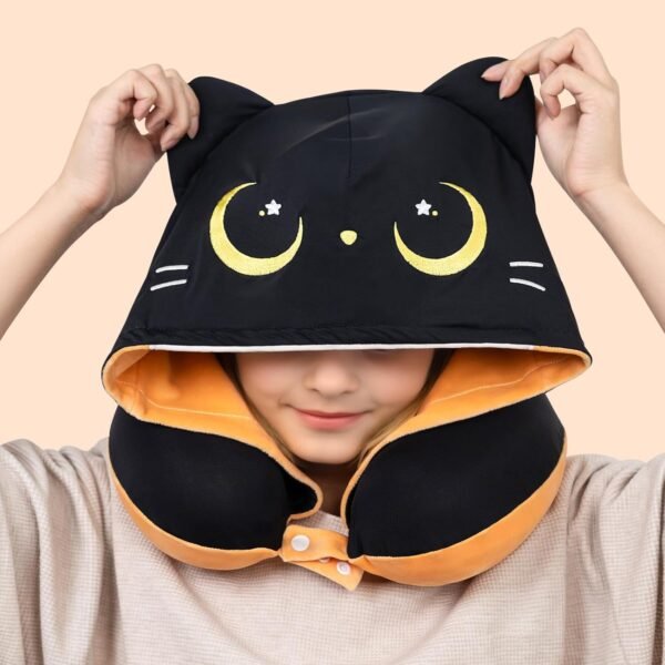 Travel Neck Pillow with Hood, Double Sides Cat Nec... - Image 8