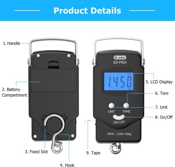 Dr.meter Fish Scale Luggage Scale - PS01 110lb/50k... - Image 3