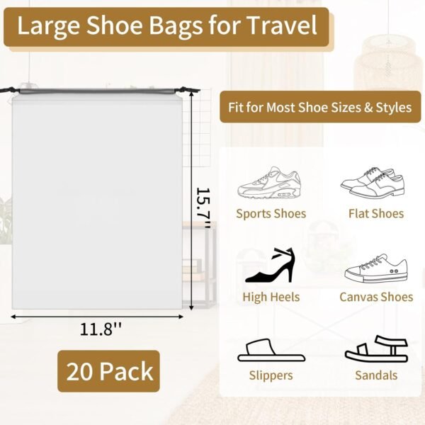 20 Pack Shoe Bags for Travel, 15.7" x 11.8" Clear ... - Image 3