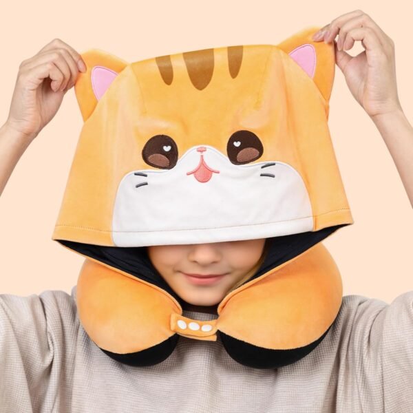 Travel Neck Pillow with Hood, Double Sides Cat Nec... - Image 9