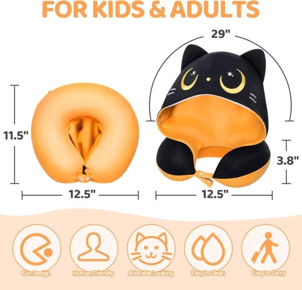 Travel Neck Pillow with Hood, Double Sides Cat Nec... - Image 5