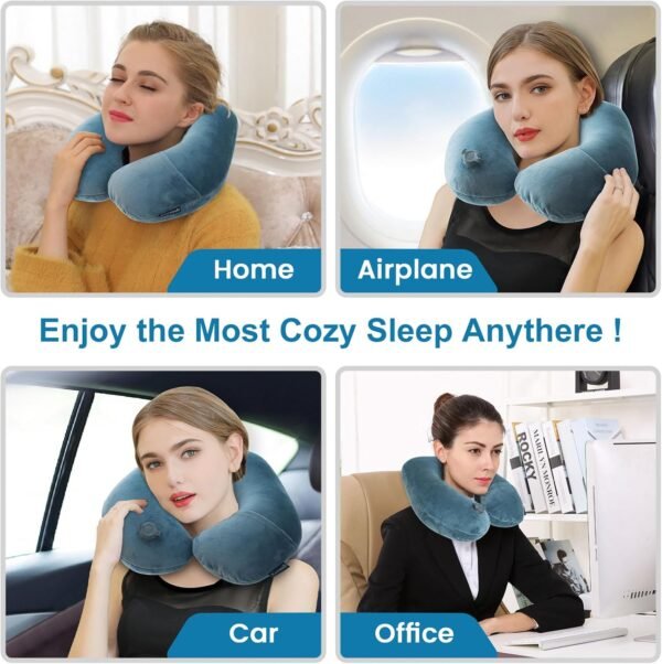 Inflatable Travel Neck Pillow for Airplane Train C... - Image 6