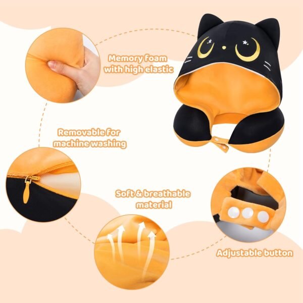 Travel Neck Pillow with Hood, Double Sides Cat Nec... - Image 4
