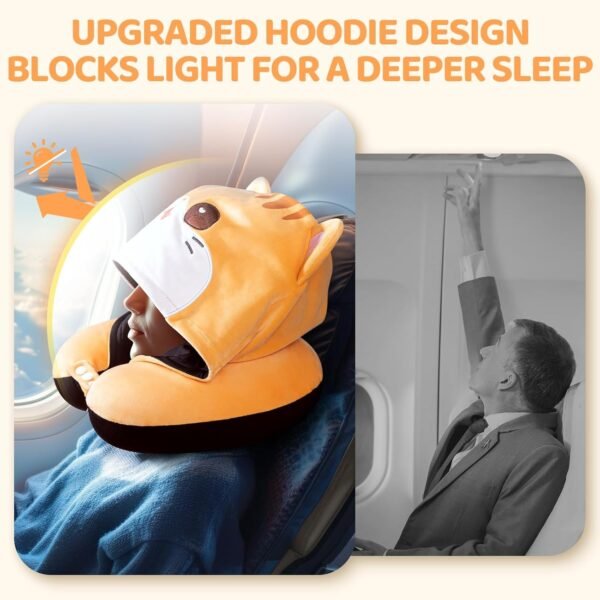 Travel Neck Pillow with Hood, Double Sides Cat Nec... - Image 7