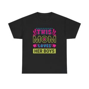 Mom Love Unisex Heavy Cotton Tee – This Mom Loves Her Boys Gift, Family T-Shirt, Cute Mom Shirt, Mother’s Day Apparel, Cozy Casual Tee