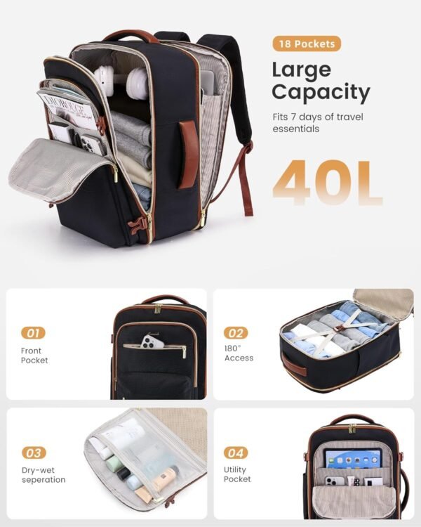 LOVEVOOK Carry On Travel Backpack for Women, Airli... - Image 3