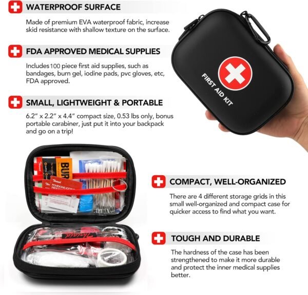 Mini First Aid Kit, 100 Pieces Water-Resistant Har... - Image 6