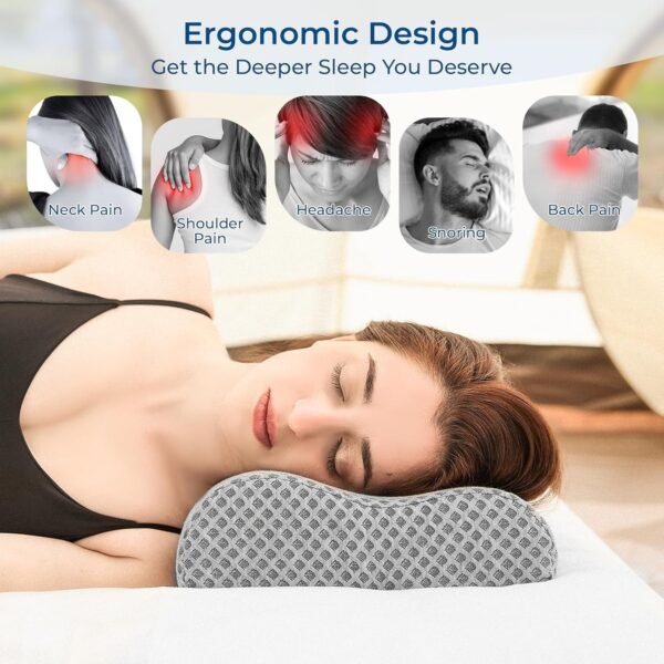 Travel Pillow Memory Foam Pillows, Ergonomic Wave ... - Image 3