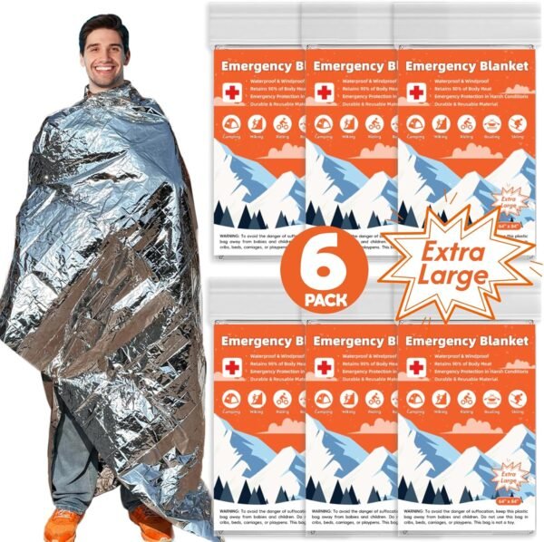 6 Pack Emergency Thermal Blanket Survival, 84” x 6... - Image 2