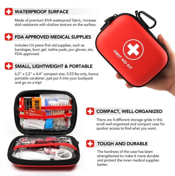 Mini First Aid Kit, 100 Pieces Water-Resistant Har... - Image 6
