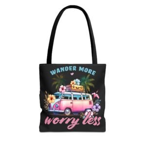 Wander More Worry Less Tote Bag, Boho Chic Bag, Travel Tote, Beach Bag, Eco-Friendly Shopper, Gift for Adventure Lovers